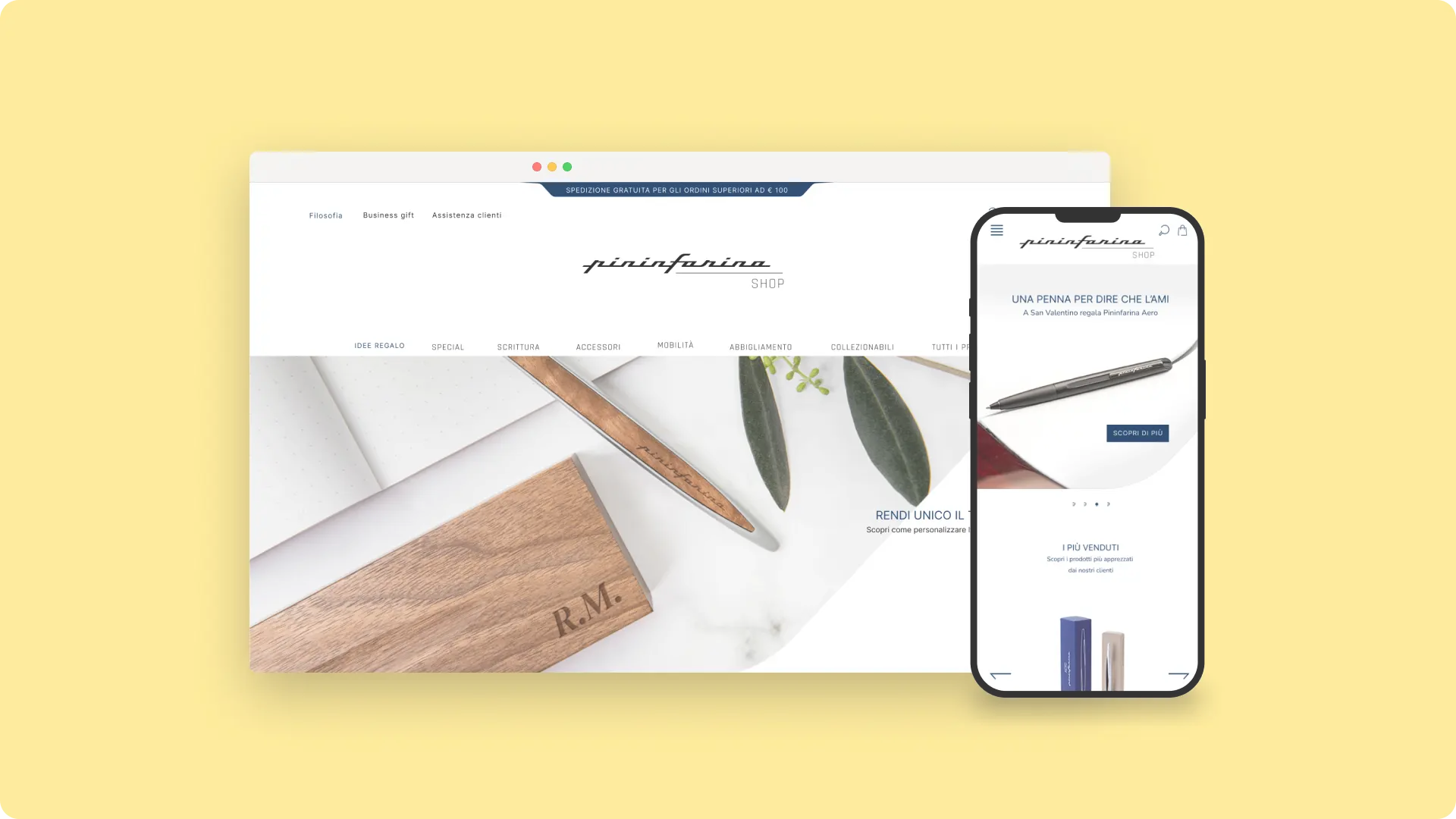 Pininfarina e-commerce experience displayed across desktop and mobile